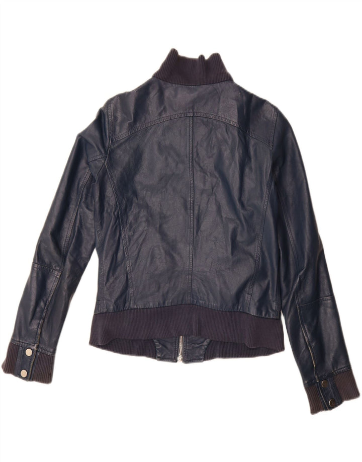 Vintage mujer crop chaqueta de cuero IT 44 cuero azul marino medio
