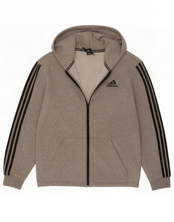 Adidas Hombre Zip Sudadera Con Capucha Suéter Gris Medio Algodón Moteado