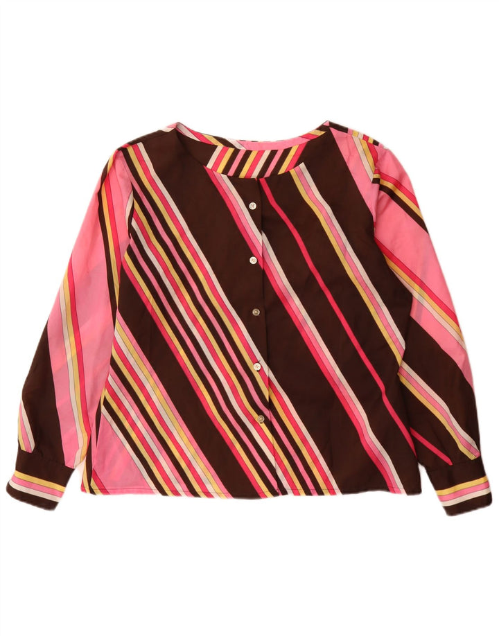 Vintage mujer camisa de manga larga blusa Reino Unido 12 medio multicolor rayas