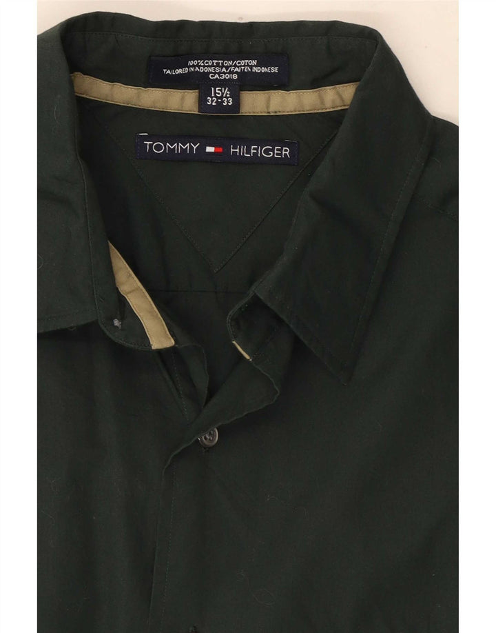 Tommy Hilfiger Camisa para hombre Talla 15 1/2 Algodón verde mediano