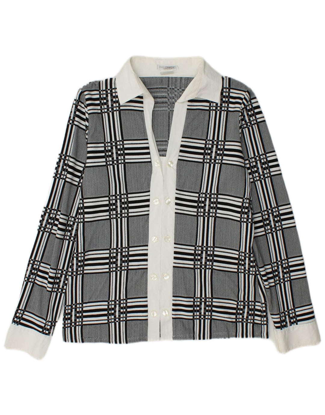 NARACAMICIE Blusa camisera de doble botonadura para mujer UK 44 Cuadros gris medio