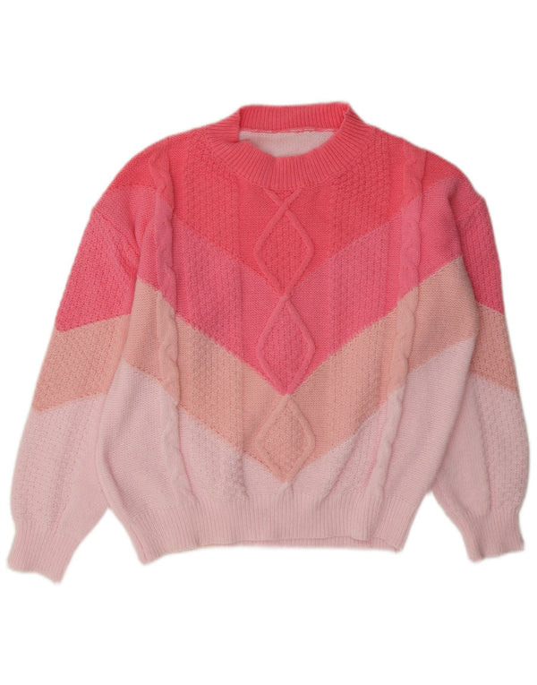 Vintage mujer cuello redondo jersey suéter Reino Unido 14 gran bloque de color rosa