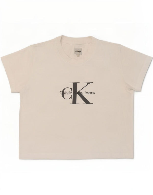 Calvin Klein Jeans - Camiseta corta con gráfico para mujer, talla 40, talla M, color blanco