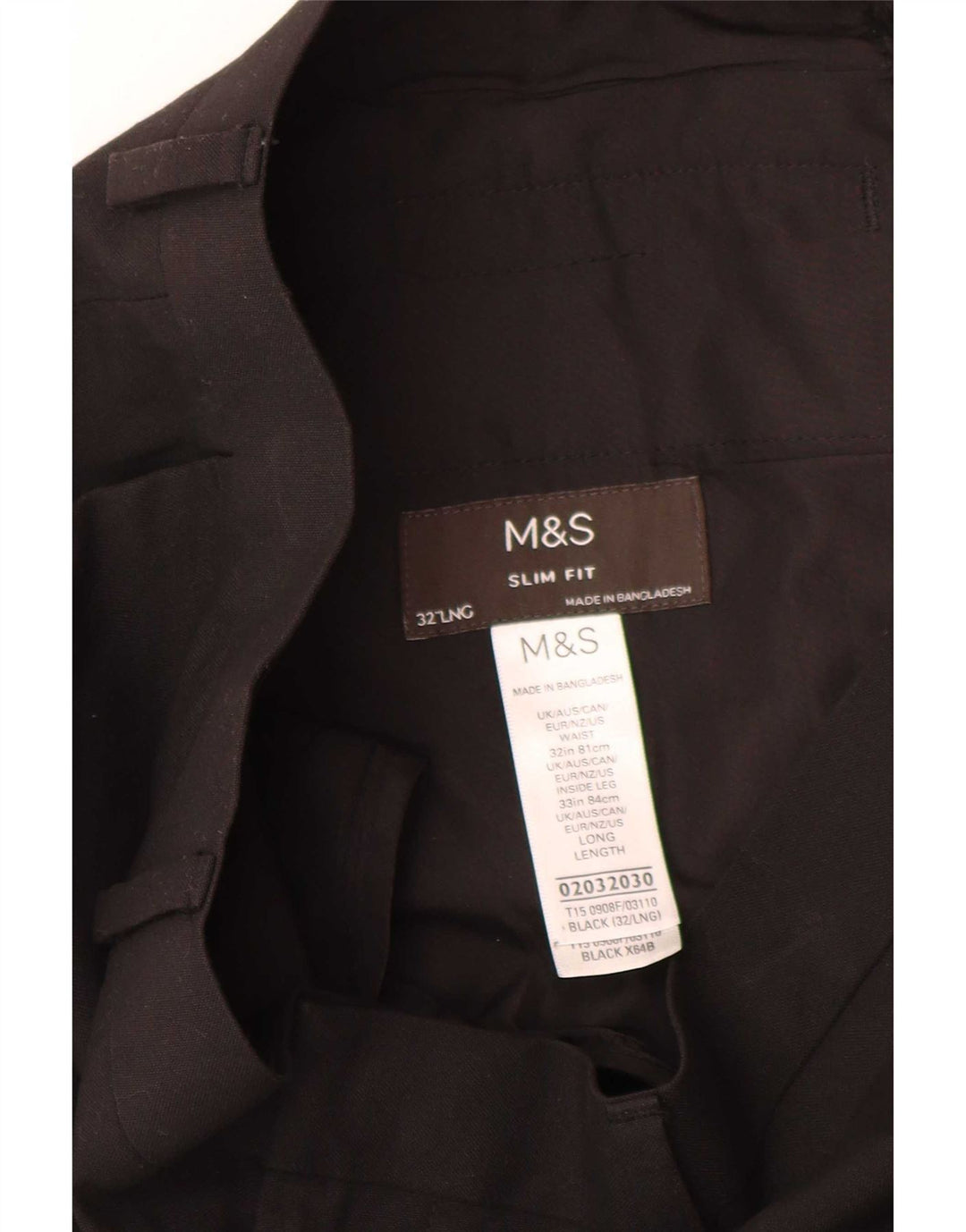 Marks & Spencer Pantalón de traje ajustado para hombre W32 L33 Poliéster negro