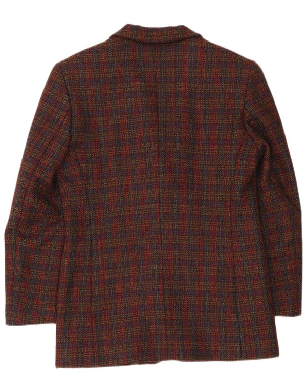 Vintage mujer 3 botones chaqueta blazer de gran tamaño Reino Unido 10 pequeño cheque borgoña