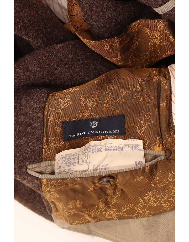 Fabio Inghirami Chaqueta tipo blazer de 2 botones para hombre IT 54 2XL Lana virgen marrón