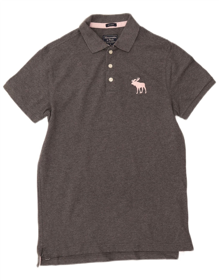 ABERCROMBIE & FITCH Polo de ajuste relajado para hombre pequeño de algodón gris