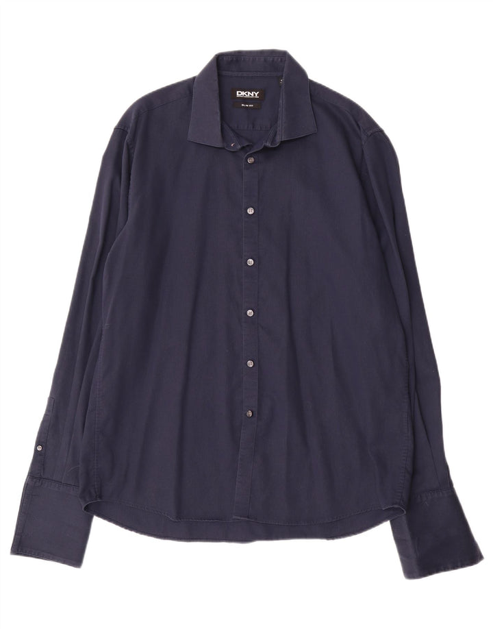 DKNY Camisa Slim Fit para Hombre Talla 17 1/2 44 XL Algodón Azul Marino