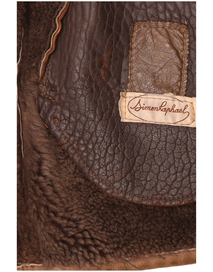 Vintage hombres shearling abrigo Reino Unido 40 marrón grande