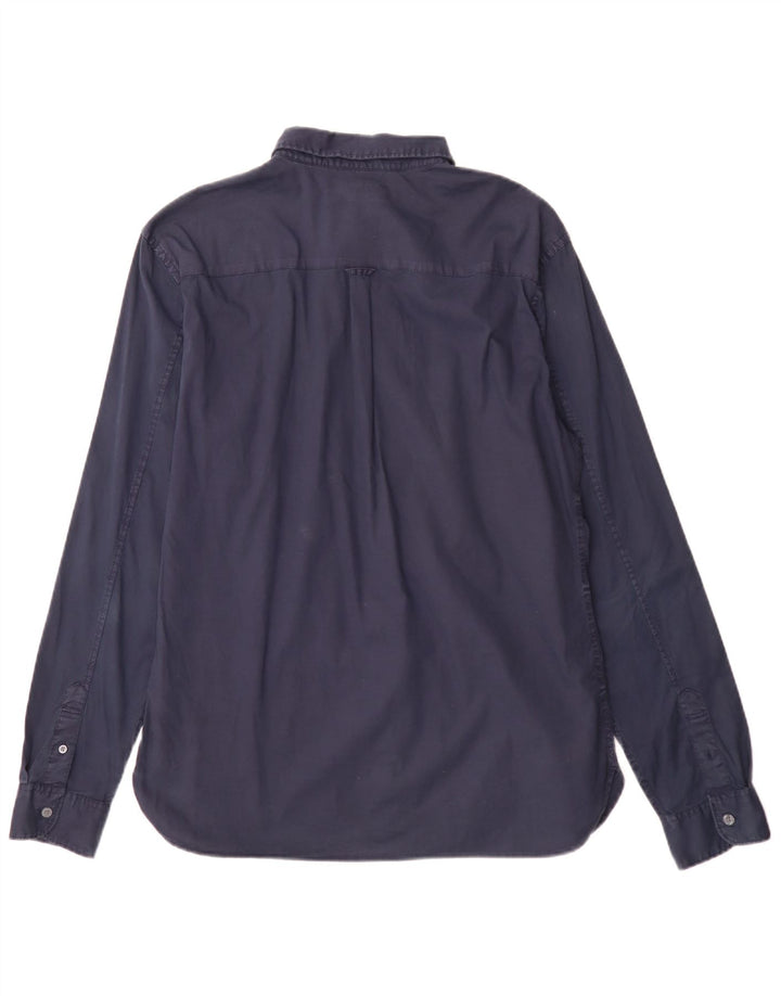 All Saints Camisa de corte regular para hombre de algodón azul marino grande