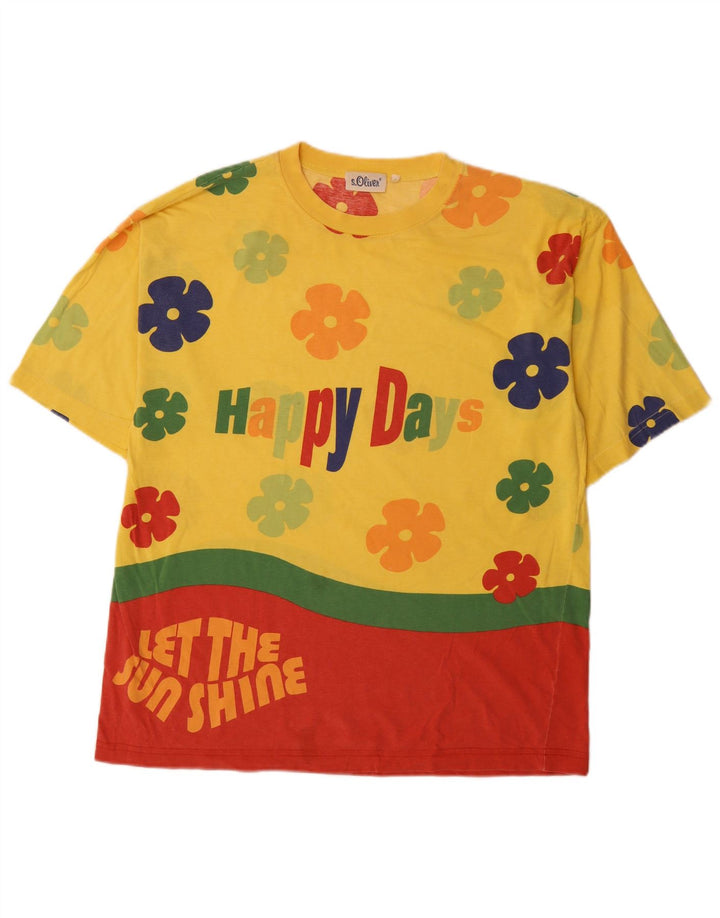 S.Oliver Camiseta estampada con diseño gráfico en bloques de color amarillo grande para hombre