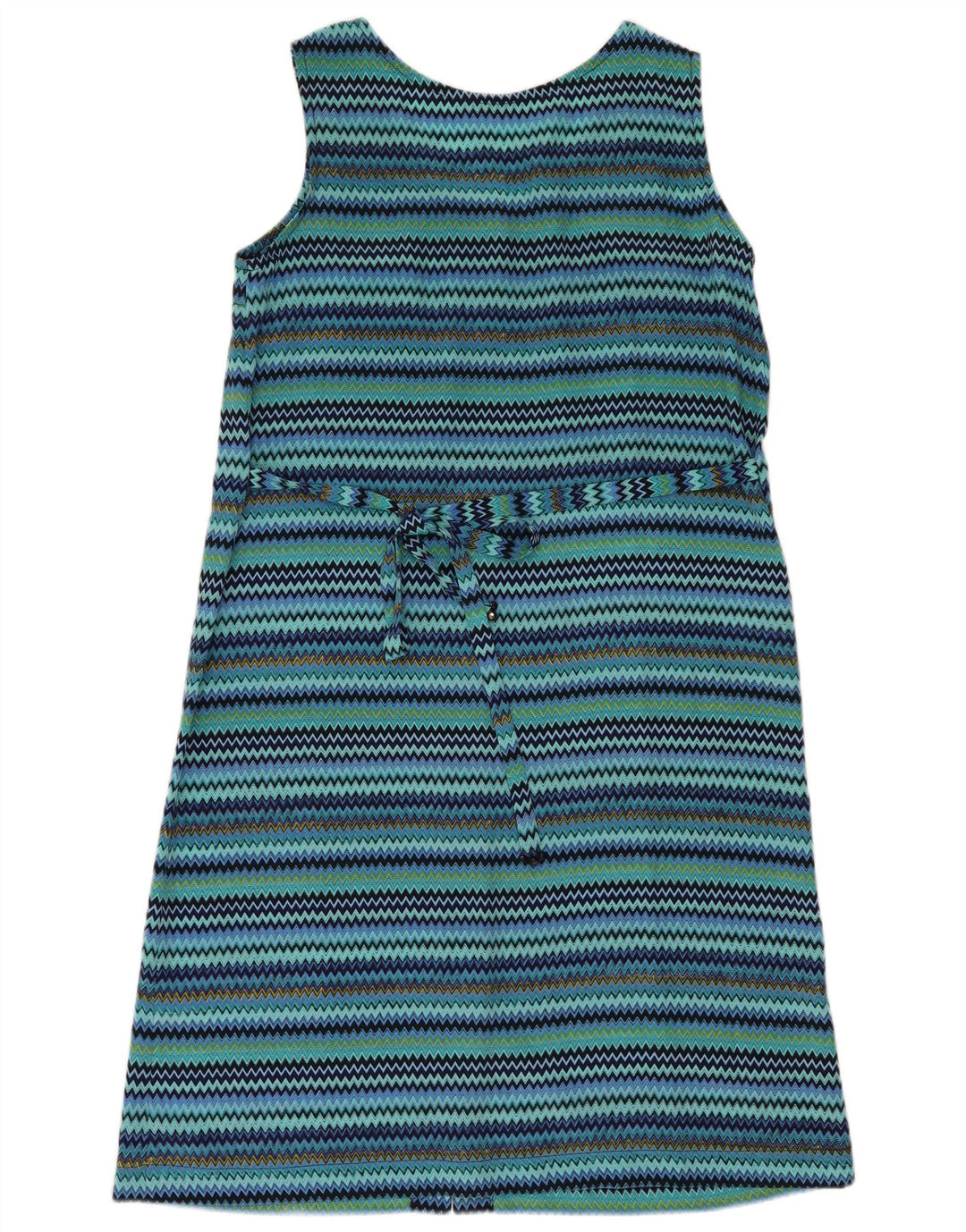 Vintage mujer sin mangas vestido de cambio Reino Unido 14 azul medio rayas