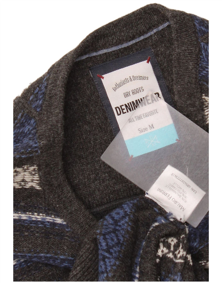 Vintage hombres cuello redondo jersey suéter medio gris rayas algodón