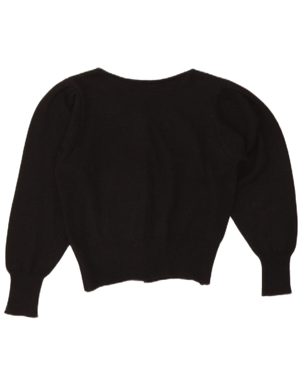 Vintage mujer crop cardigan suéter Reino Unido 14 medio negro floral
