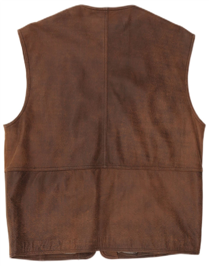Italo Chaleco de cuero para hombre IT 50 Grande Marrón