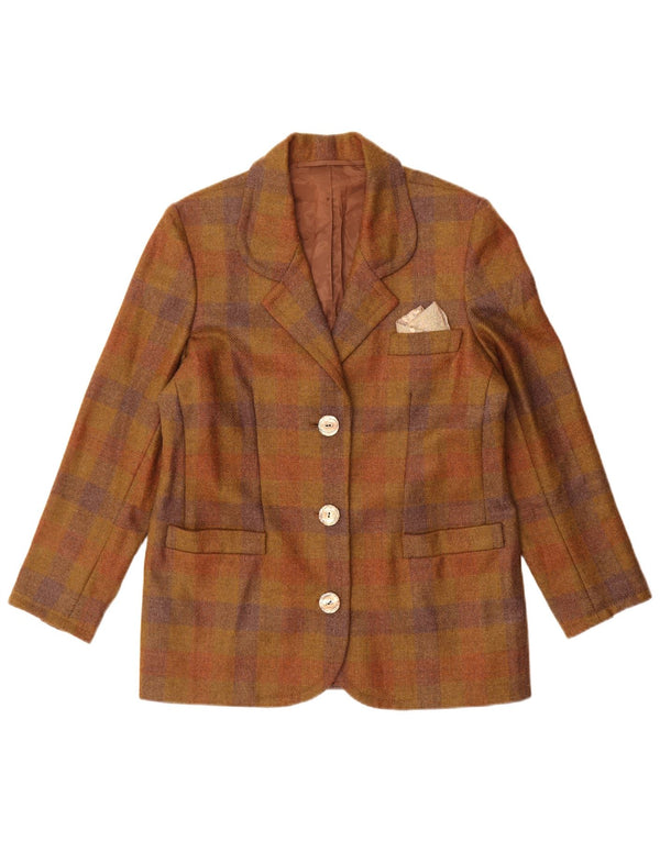 Vintage mujer 3 botones Blazer chaqueta Reino Unido 14 cheque beige medio