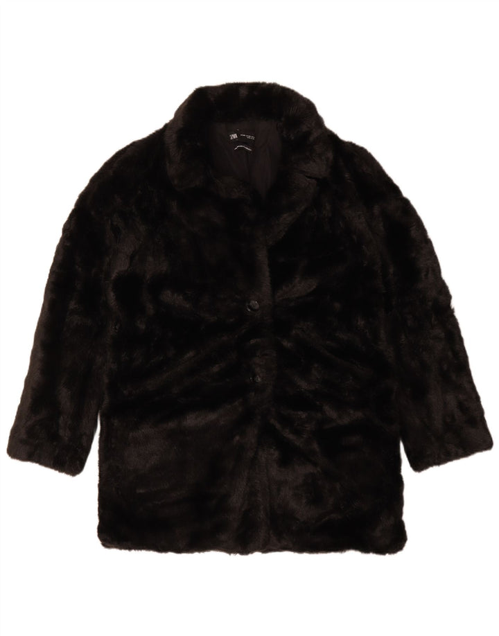 Zara Abrigo extragrande de piel sintética para mujer UK 6 XS Poliéster negro