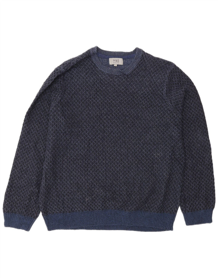 Marks & Spencer Jersey de Cuello Redondo para Hombre XL Azul Marino Geométrico