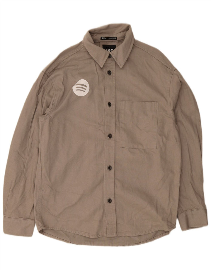 Zara Hombre Camisa Gráfica Grande Algodón Gris