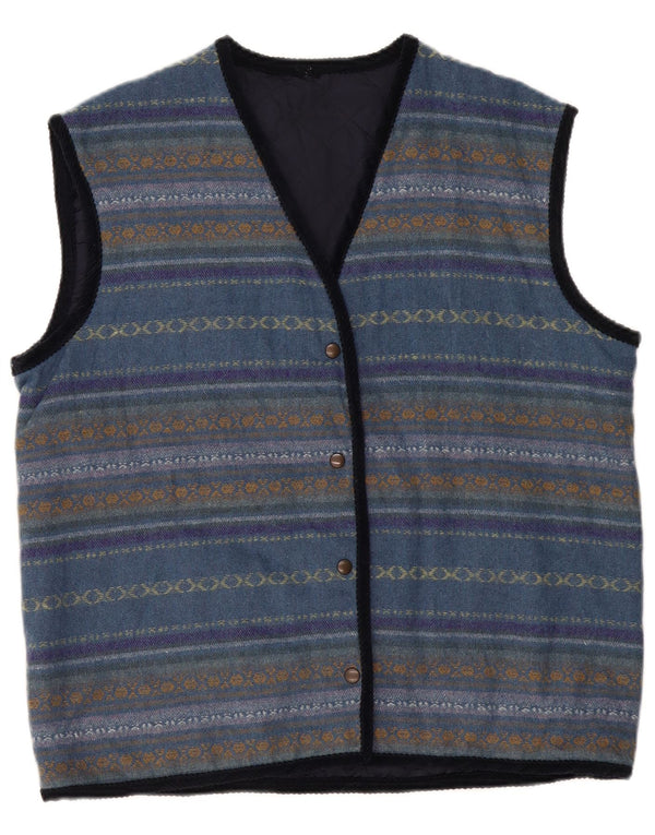 VINTAGE Mujer Gilet Reino Unido 12 Rayas Azul Medianas