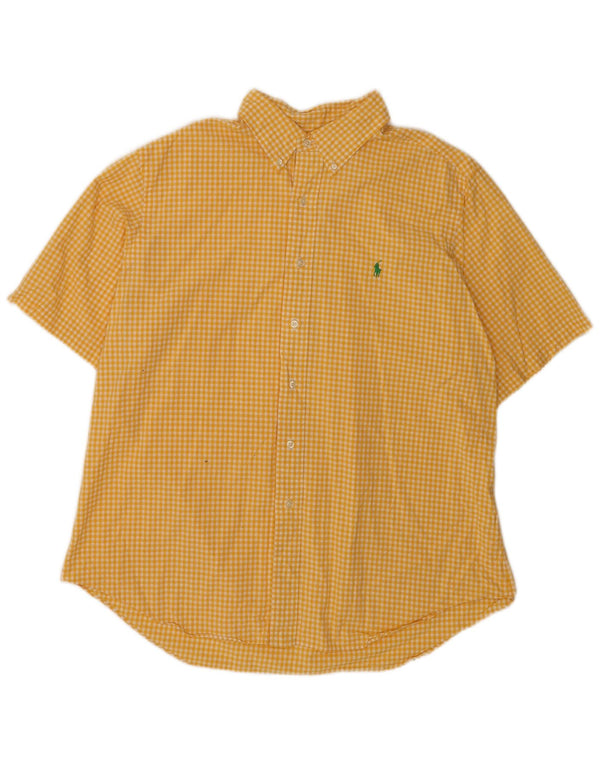 Ralph Lauren Camisa de manga corta para hombre, ajuste clásico, XL, algodón a cuadros amarillo