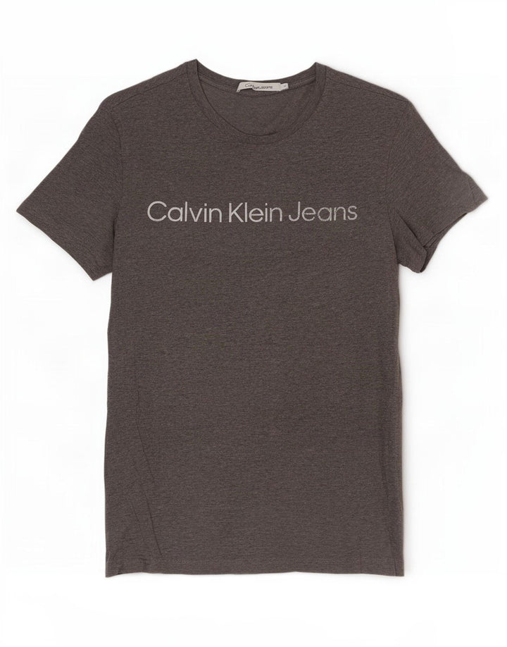 Calvin Klein Jeans Hombre Camiseta Gráfica Top Gris Medio