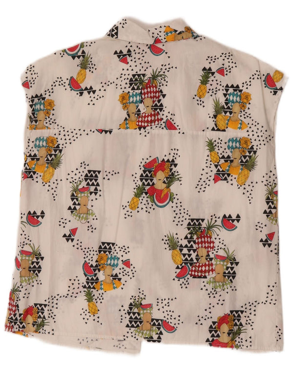 Zara Mujer Trafaluc Blusa Sin Mangas UK 10 Small White Geométrico