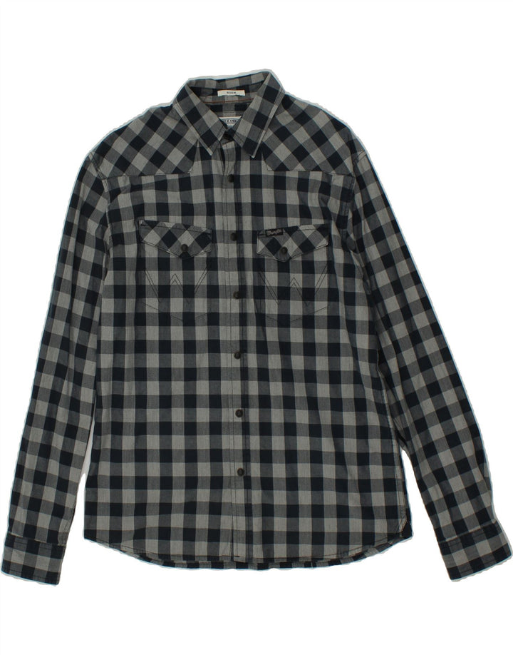 WRANGLER Mens Regular Fit Shirt Small Navy Blue Check Cotton Vintage Wrangler and Second-Hand Wrangler from Messina Hembry 