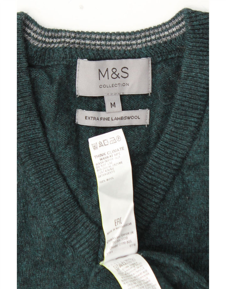 MARKS & SPENCER Jersey con cuello en V para hombre de lana de cordero verde medio