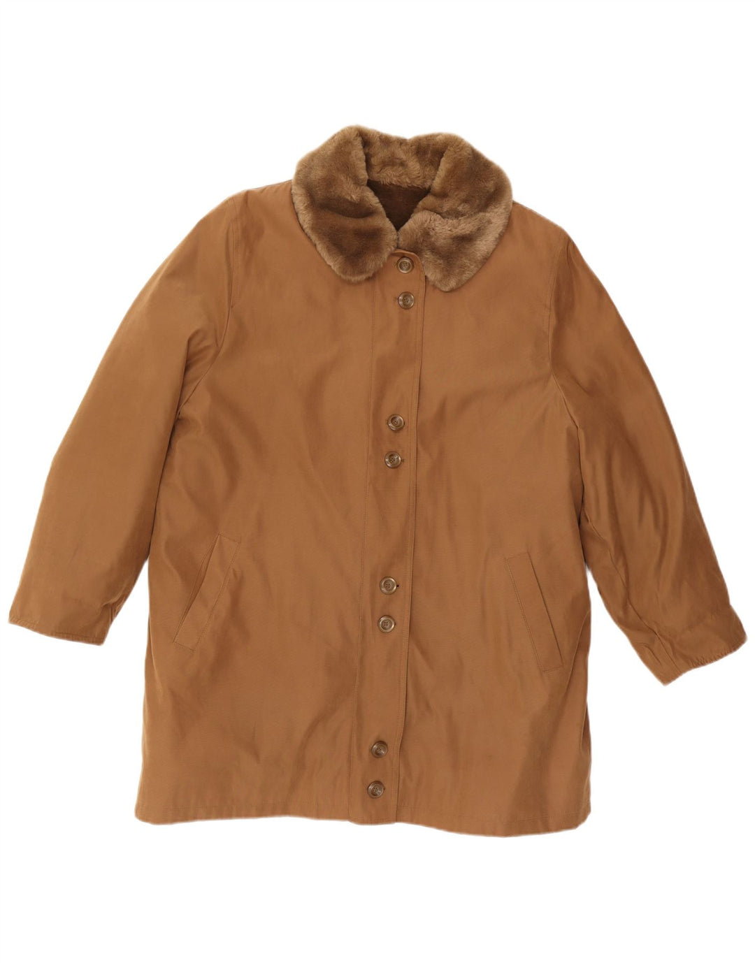 VINTAGE Mujer Sherpa Abrigo Reino Unido 16 Poliéster Marrón Grande