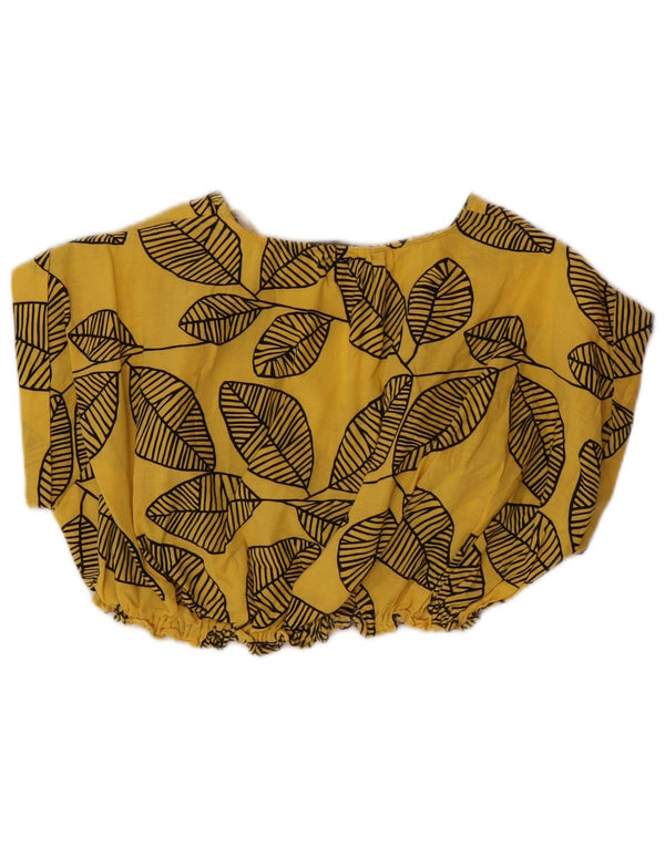 Zara Mujer Crop Top UK 10 Pequeño Algodón Floral Amarillo