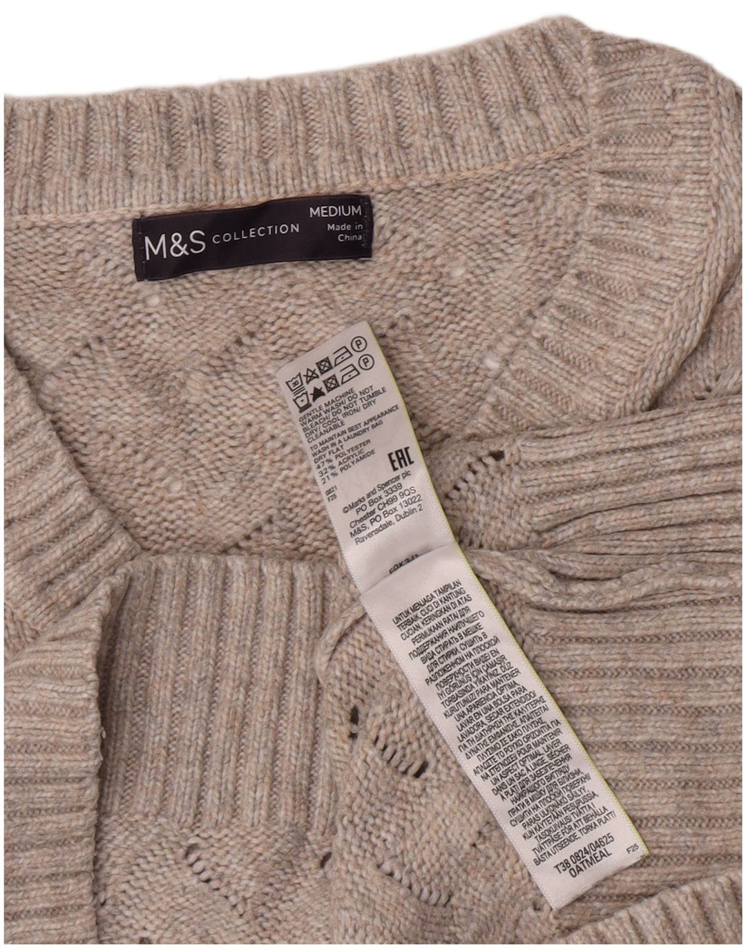 Marks & Spencer Suéter Corto con Cuello en V para Mujer UK 44 Gris Medio