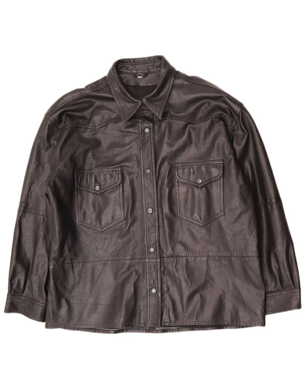 Vintage mujer chaqueta de cuero de gran tamaño EU 40 Medio Negro