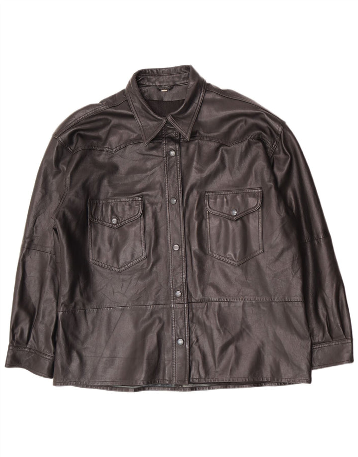 Vintage mujer chaqueta de cuero de gran tamaño EU 40 Medio Negro