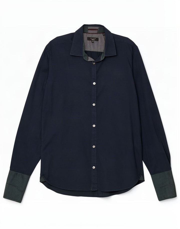 Ted Baker Camisa formal para hombre Talla 15.5 Mediana Azul marino manchada