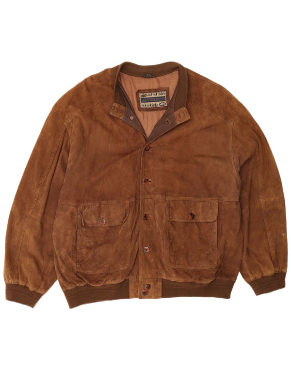 Auténtica chaqueta bomber de ante para hombre UK 44 2XL Cuero marrón