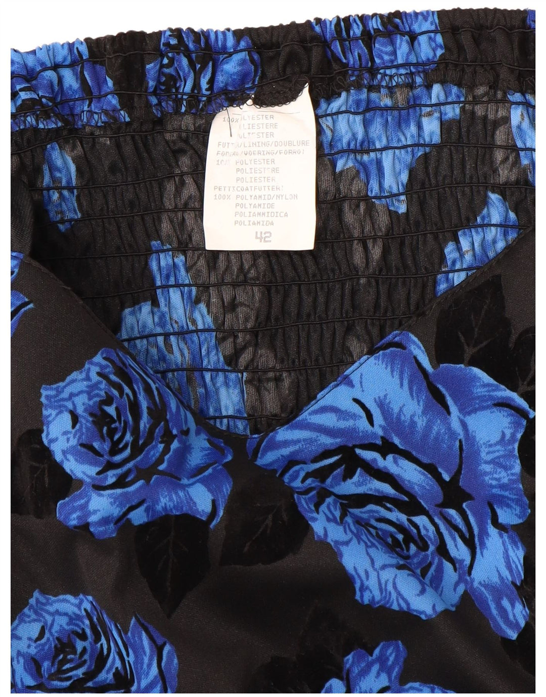 VINTAGE Vestido evasé sin mangas para mujer IT 42 Poliéster floral azul medio