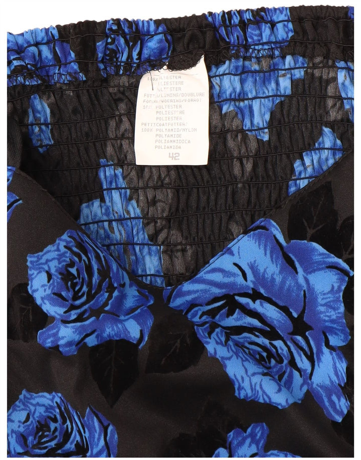 VINTAGE Vestido evasé sin mangas para mujer IT 42 Poliéster floral azul medio