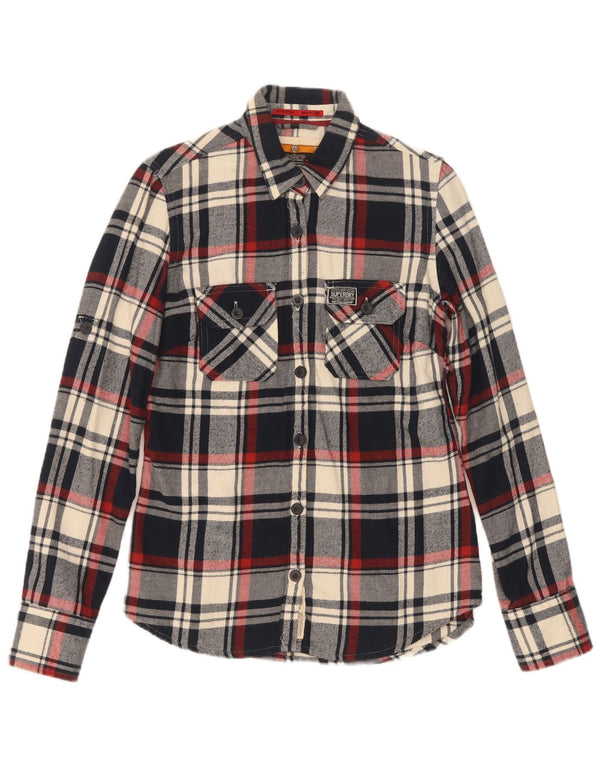 Superdry Camisa De Franela Mujer UK 40 Small Azul Marino Cuadros Algodón