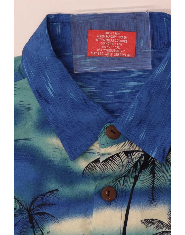 Lowes Camisa de manga corta para hombre, talla grande, poliéster moteado azul hawaiano