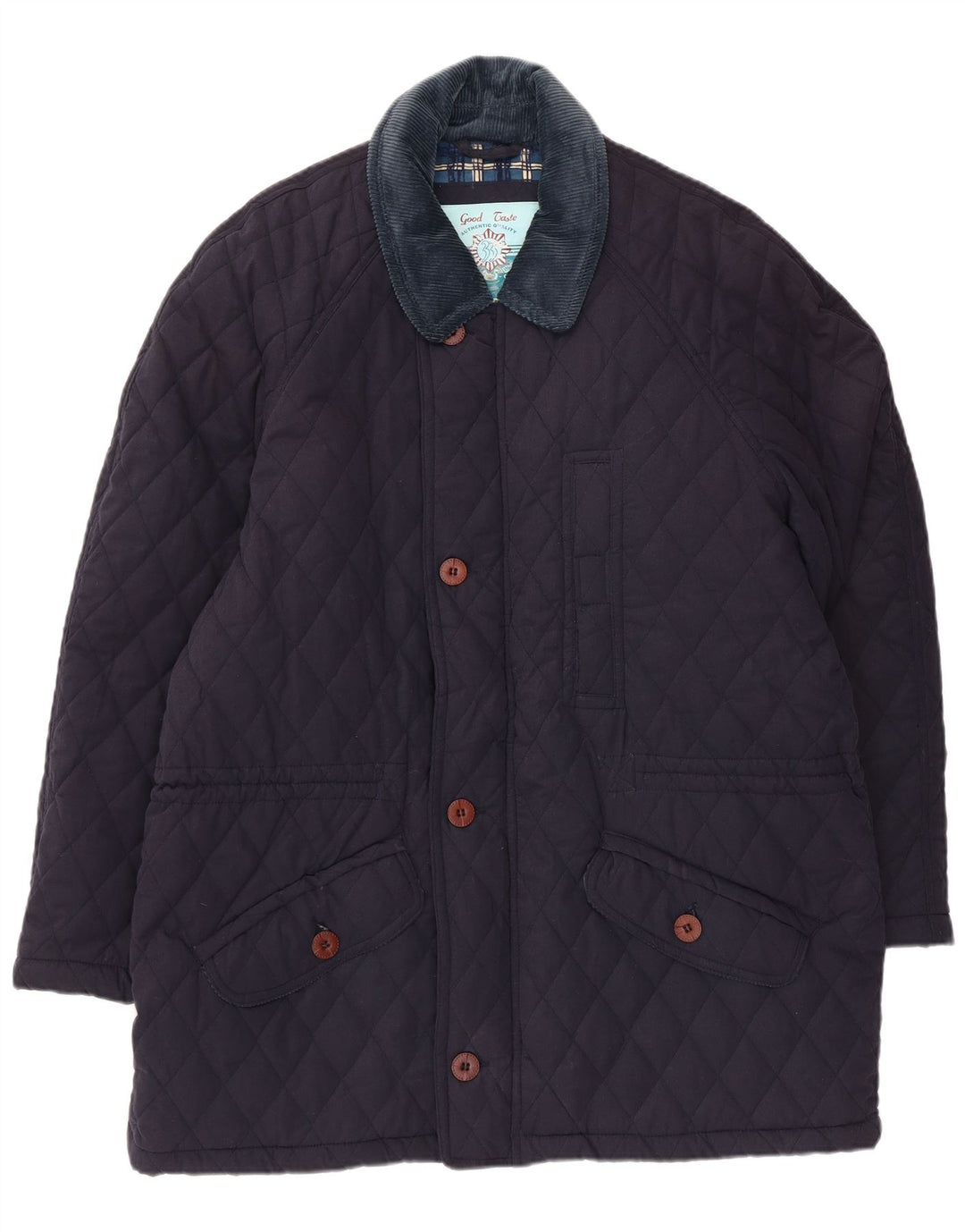 Vintage hombres chaqueta acolchada Reino Unido 42 XL poliéster azul marino