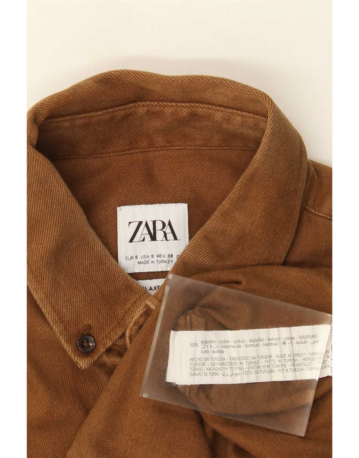 Zara Hombre Camisa Vaquera Small Algodón Beige