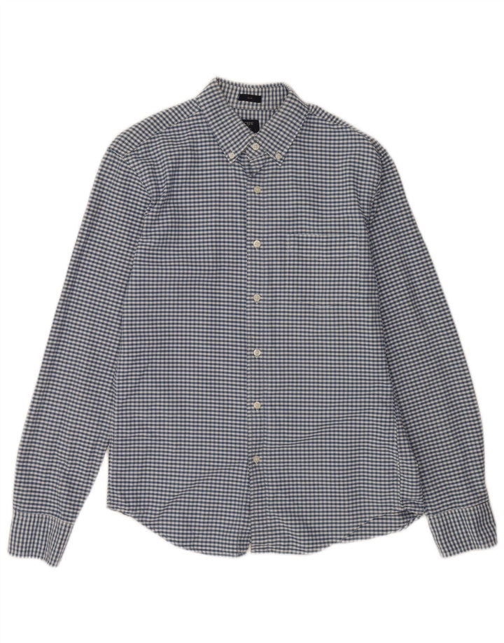 J. CREW Camisa ajustada para hombre de algodón a cuadros azul medio