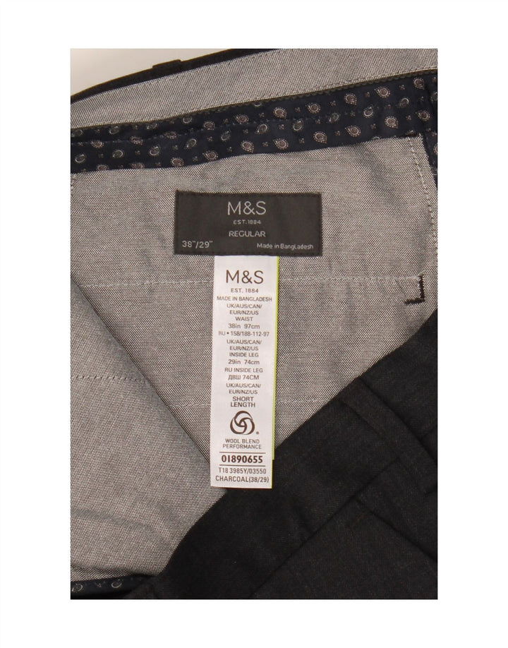 Marks & Spencer Pantalón de traje regular para hombre W38 L29 Poliéster gris