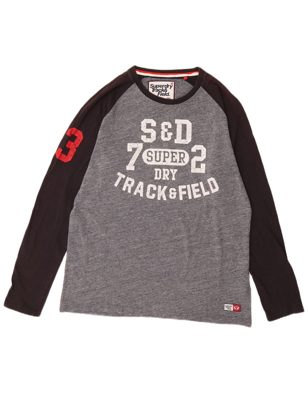 SUPERDRY Hombre Top gráfico manga larga 2XL Algodón gris color block