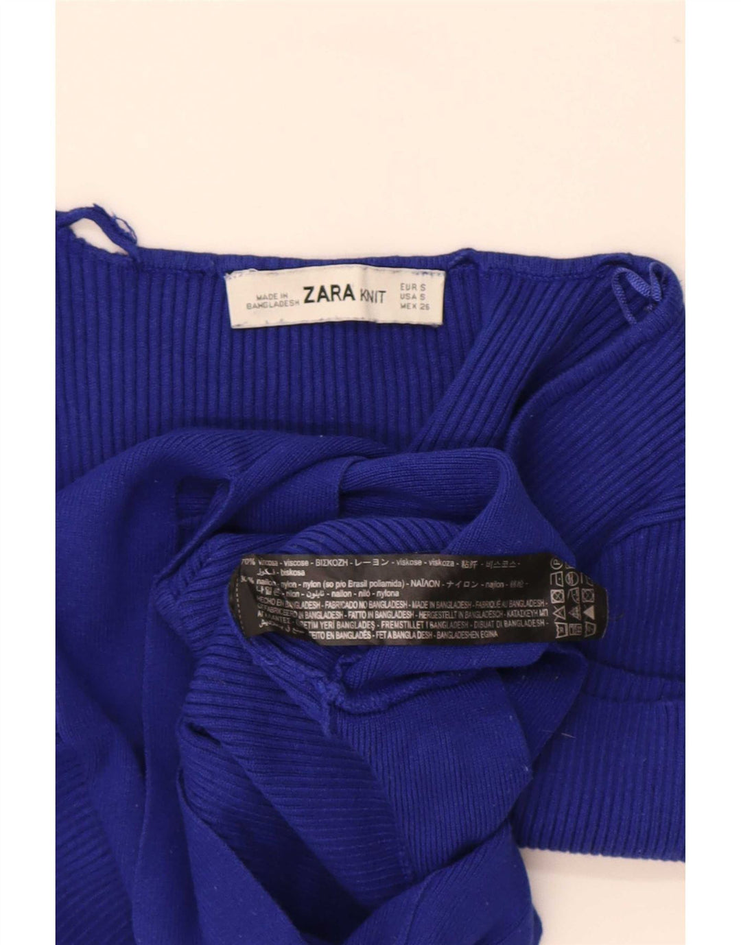 Zara Mujer Crop Top UK 8 Small Viscosa Azul