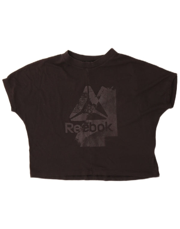 Reebok Camiseta corta con gráfico extragrande para mujer UK 8/10 Small Black Cotton