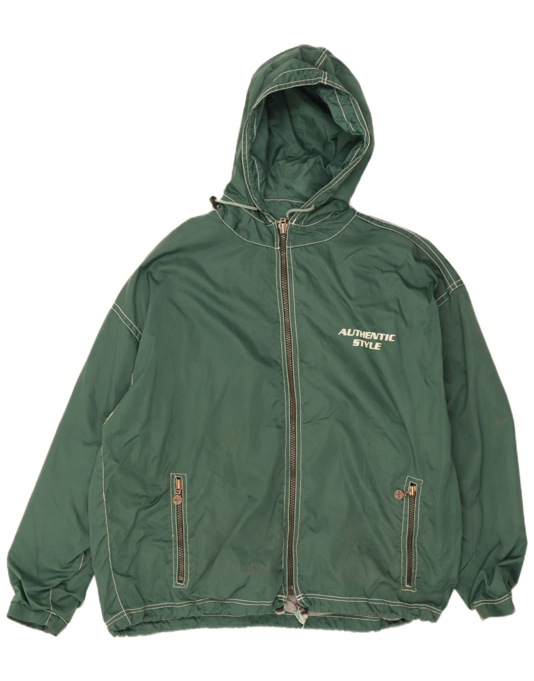 Auténtica chaqueta cortavientos con capucha y gráfico para hombre, Reino Unido 40, nailon verde grande