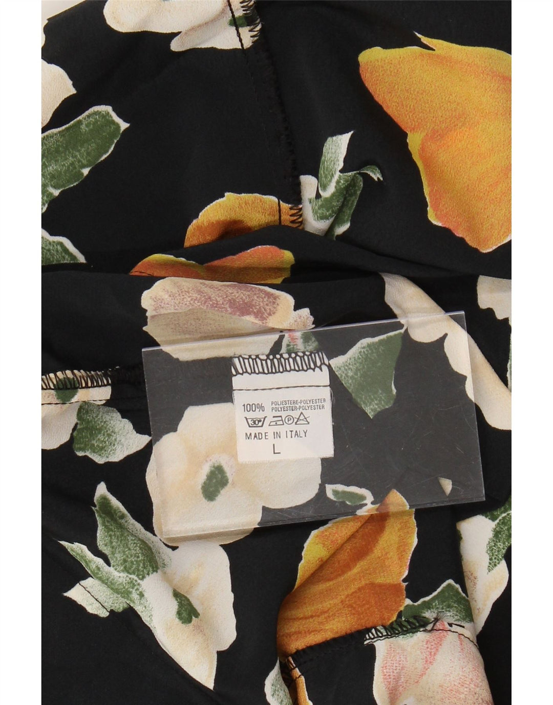 VINTAGE Blusa camisa de manga corta para mujer Reino Unido 16 Grande Negro Floral