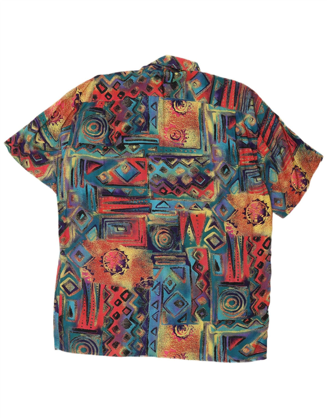Vintage hombres camisa de manga corta grande multicolor geométrico